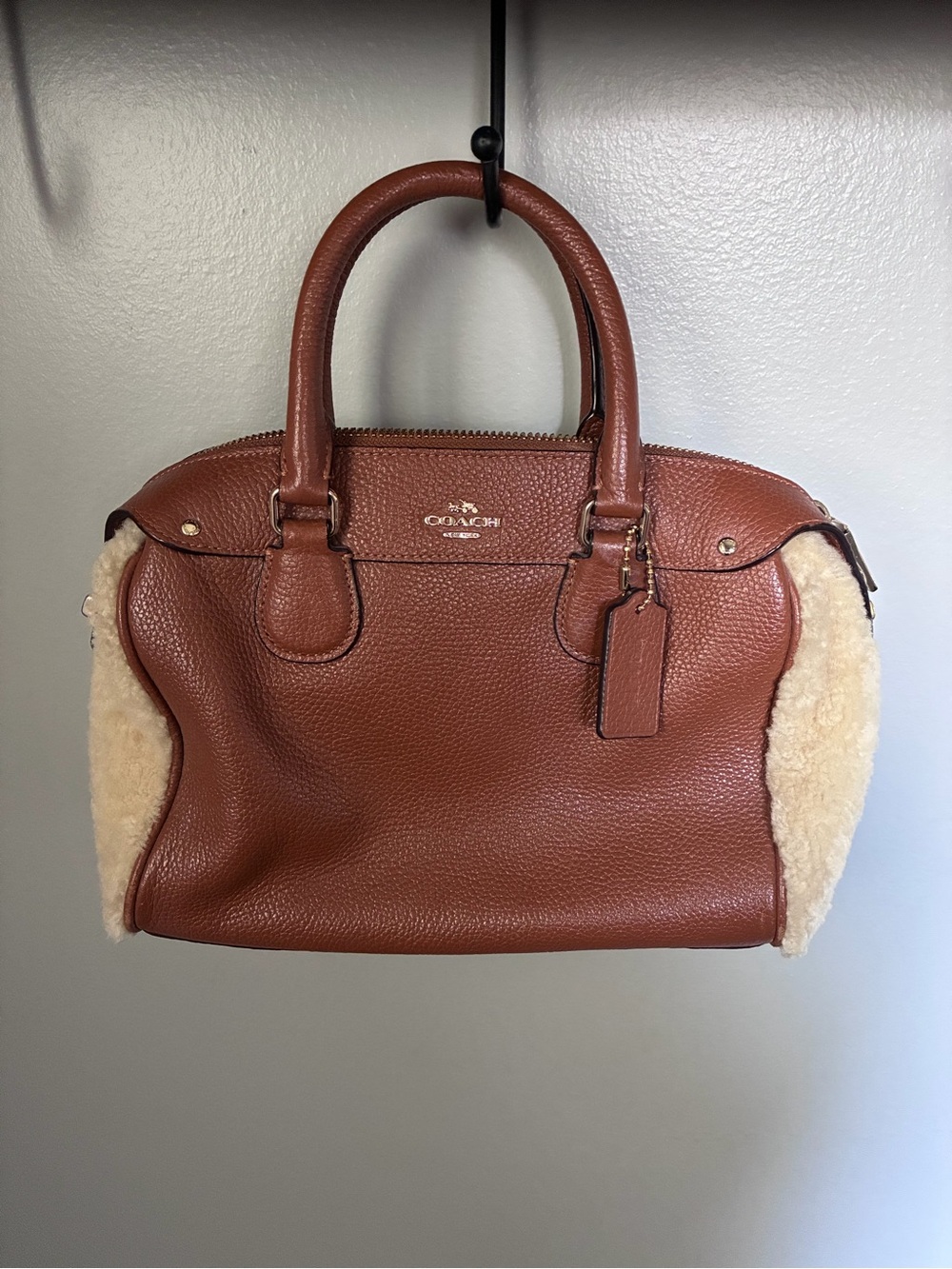 Authentic Coach Bennett Shearling Mini Satchel Bag Saddle F36689